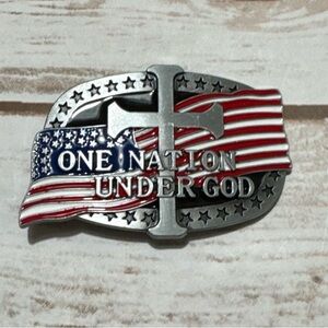 One Nation Under God American Flag Cross Western Belt Buckle Patriotic